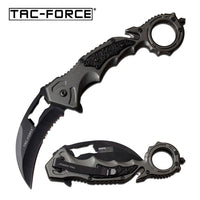 Tac-Force Black and Gray Karambit Spring Assisted Tactical Rescue Knife w Bottle Opener & Seat Belt Cutter 3"