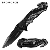 Tac-Force 3D Molded Snakeskin Spring Assisted Tactical Rescue Knife Black & Grey 3.5" TF-1006Bk