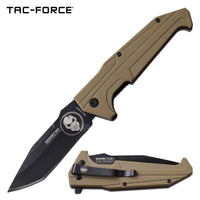 Tac-Force Midnight Ops Black Spring Assisted Skull Knife with G10 Desert Tan Scales 3.75"

