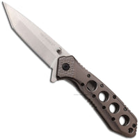 Tac-Force Pewter / Gunmetal & Silver Spring Assisted Tanto Blade EDC Knife 3.5"