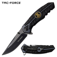 Tac-Force Police Shield Drop Point Spring Assisted Tactical Rescue Knife Black & Blue 4"

