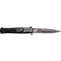 Tac-Force Damascus Silver and Black / Gray Marble (Pearlex) Spring Assisted Stiletto Knife 4"