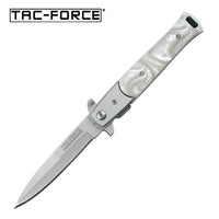 Tac-Force Milano Spring Assisted Stiletto Pocket Knife Silver with White Pearlex 3.75"
