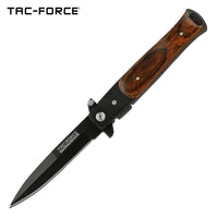 Tac-Force Milano Spring Assisted Stiletto Pocket Knife Black with Wooden Scales 3.75"
