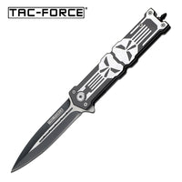 Tac-Force 3D Molded Punisher Skull Spring Assist Stiletto Knife Black & Exposed Stainless Steel 3.5"
