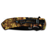 Tac-Force Spring Assisted Hunter Knife Black w Forest Camouflage and Grooved / Contour Grip 3.5"
