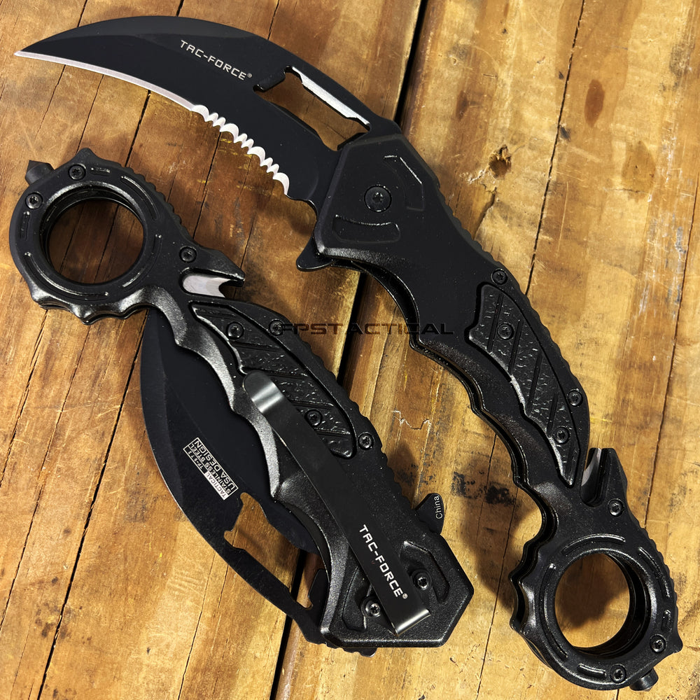 Tac-Force Black Karambit Spring Assisted Tactical Rescue Knife w Seat Belt Cutter & Bottle Opener 3