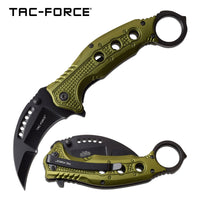 Tac-Force OD Green & Black Karambit Spring Assisted Tactical Knife w Glass Breaker 3"