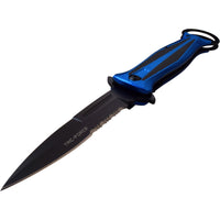 Tac-Force 10" Blue and Black Stiletto Spring Assisted Knife with Retention / Thumb Ring 4.25" Blade
