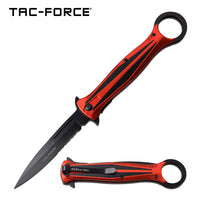 Tac-Force 10" Red and Black Stiletto Spring Assisted Knife with Retention / Thumb Ring 4.25" Blade