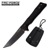 Tac-Force Black / Gray Stonewash Compact Full Tang Fixed Blade Knife w Necklace Sheath 2"