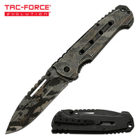 Tac-Force Evolution Heavy Duty Black / Grey / Tan Stonewashed Forest Camouflage Spring Assisted Tactical Knife 4"
