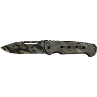 Tac-Force Evolution Heavy Duty Black / Grey / Tan Stonewashed Forest Camouflage Spring Assisted Tactical Knife 4"
