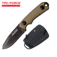 Tac-Force Evolution TFE-FIX009-TN Black / Gray Stonewash Miniature Full Tang Fixed Blade Knife w Necklace Sheath & Tan G10 Handle 2"