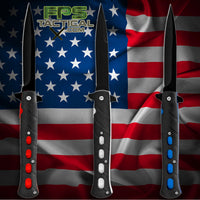 Pacific Solutions 3 count Red, White, and Blue Patriot Pack Matte Black Spring Assisted Stiletto Knife Set 4"
