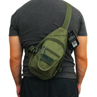 East West USA Olive Drab Green Tactical Military Sling Backpack w Removable USA Flag Patch
