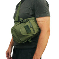 East West USA Olive Drab Green Tactical Military Sling Backpack w Removable USA Flag Patch
