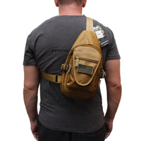 East West USA Desert Tan Tactical Military Sling Backpack w Removable USA Flag Patch
