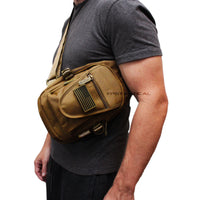 East West USA Desert Tan Tactical Military Sling Backpack w Removable USA Flag Patch
