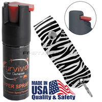 Survivor Pepper Spray Self Defense / Protection Keychain w Zebra Leather Case USA Made
