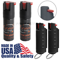 Quantity 2x Survivor Pepper Spray Self Defense / Protection Keychains w Hard Shell Cases USA Made - Black
