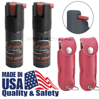 Quantity 2x Survivor Pepper Spray Self Defense / Protection Keychains w Pink Leather Cases USA Made
