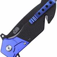 MTech USA Police Spring Assisted Rescue Knife Black / Blue w G10 and Aluminum Scales 3.5"