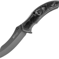 Mtech USA Tinite Wharncliffe Spring Assisted Tactical Pocket Knife Gray / Black Ash Marble 3.5"