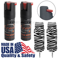 Quantity 2x Survivor Pepper Spray Self Defense / Protection Keychains w Zebra Leather Cases USA Made
