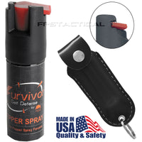 Survivor Pepper Spray Self Defense / Protection Keychain w Leather Case USA Made Black
