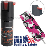 Survivor Pepper Spray Self Defense / Protection Keychain w Pink Camouflage Leather Case USA Made
