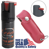 Survivor Pepper Spray Self Defense / Protection Keychain w Pink Leather Case USA Made
