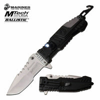 MTech USA Officially Licensed Marines Tactical Spring Assisted Knife w Integrated Flashlight Black / Silver 4"
